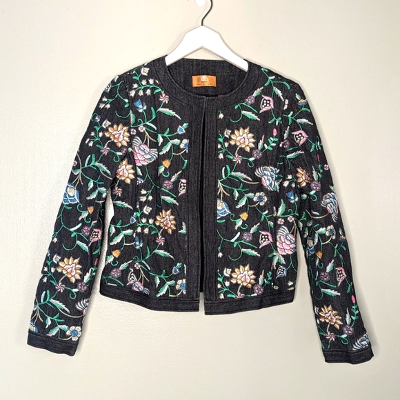 Dana Buchman jean floral design embroidered long sleeve jacket. Size 8 - Picture 1 of 10